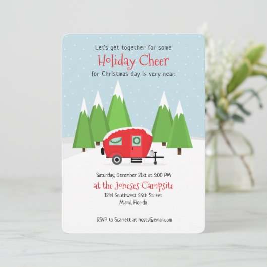 Retro Camper Kerstmis Kaart (Staand voorkant)