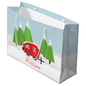 Retro Camper Kerstmis Large Cadeautasje (Voorkant Gekanteld)