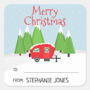 Retro Camper Kerstmis Vierkante Sticker