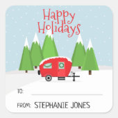 Retro Camper Kerstmis Vierkante Sticker (Voorkant)