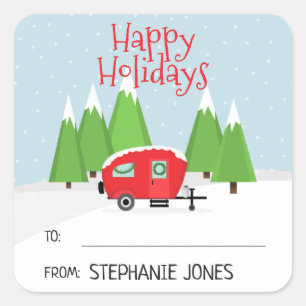 Retro Camper Kerstmis Vierkante Sticker