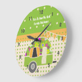 Retro Camper Lime Oranje Shabby Chic Stippen Grote Klok (Hoek)
