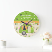 Retro Camper Lime Oranje Shabby Chic Stippen Grote Klok (Huis)