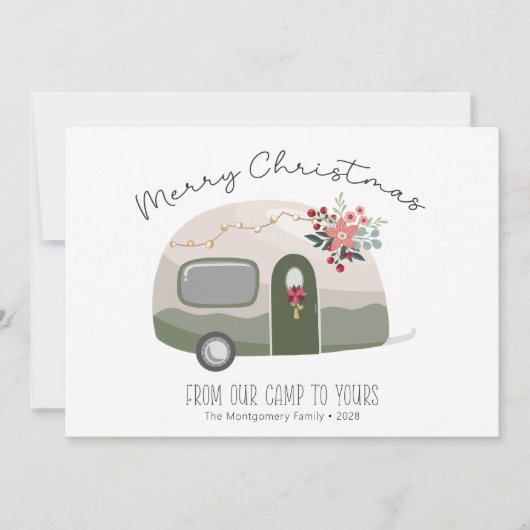 Retro Camper Merry-Kaart voor kerstmis Feestdagenkaart (Voorkant)