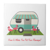 Retro Camper met flamingos Tegeltje (Voorkant)