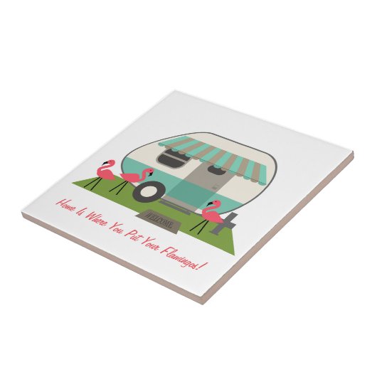 Retro Camper met flamingos Tegeltje (Zijkant)