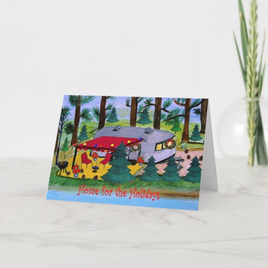 retro camper met kerstkaarten voor het meer kaart (Voorkant)
