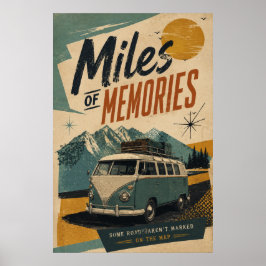 Retro Camper Mijlen Herinneringen Berg Reizen Kuns Poster