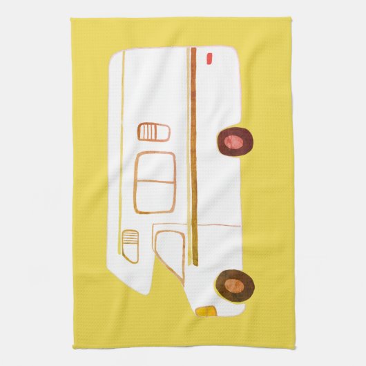 Retro Camper Motorhome RV Gele keukenhanddoeken (Verticaal)