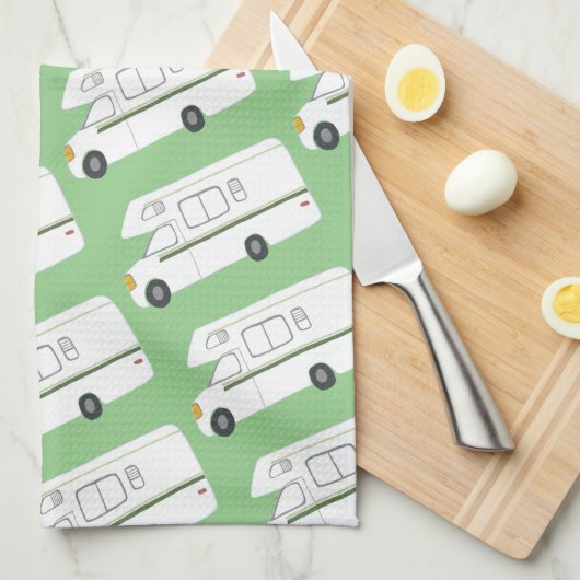 Retro Camper Motorhome RV groene keukenhanddoeken (Quarter Fold)