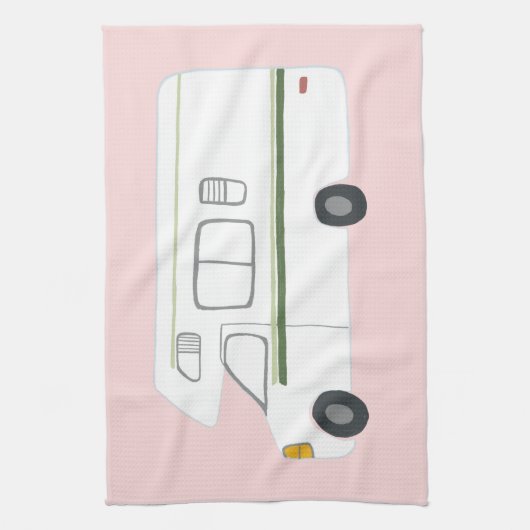 Retro Camper Motorhome RV roze keukenhanddoeken (Verticaal)