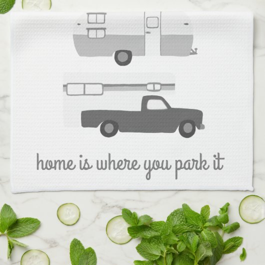 Retro Camper Motorhome RV Vanlife Grey White Theedoek (Gevouwen)