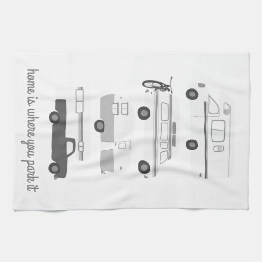 Retro Camper Motorhome RV Vanlife Grey White Theedoek (Horizontaal)
