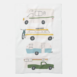 Retro Camper Motorhome RV Vanlife White Theedoek