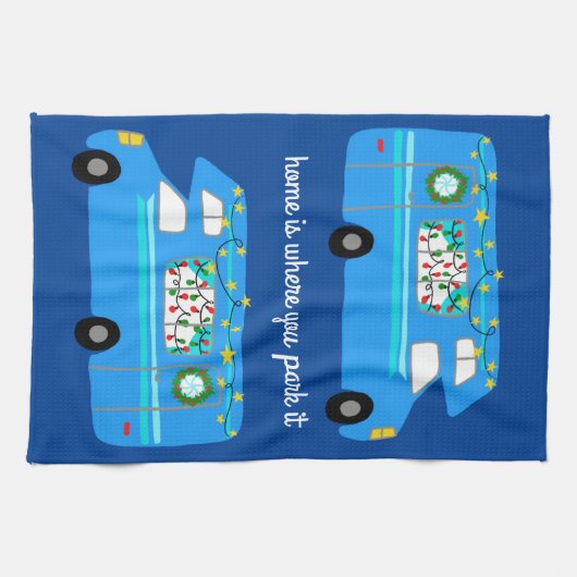 Retro Camper Motorhome RV Vanlife Xmas Theedoek (Horizontaal)