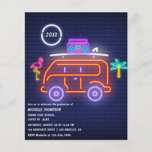 Retro Camper Neon Borden Afstudeerfeest Flyer (Voorkant)