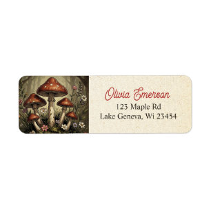 Retro Camper, Paddenstoelen, Stroom en Bloemen Etiket