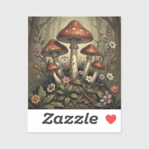 Retro Camper, Paddenstoelen, Stroom en Bloemen Sticker