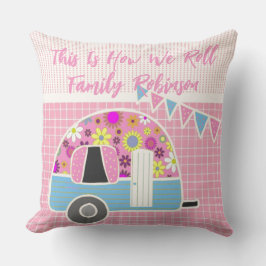 Retro Camper Roze Blauw Gepersonaliseerd Kussen