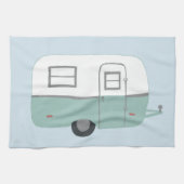 Retro Camper Trailer blue keukenhanddoek (Horizontaal)