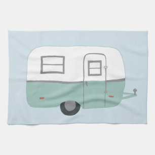 Retro Camper Trailer blue keukenhanddoek