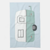 Retro Camper Trailer blue keukenhanddoek (Verticaal)