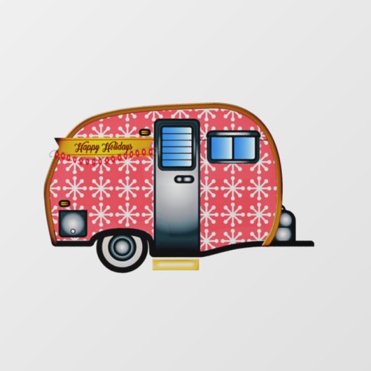 RETRO CAMPER TRAILER CHRISTMAS WINDOW CLING RAAMSTICKER (Vel)