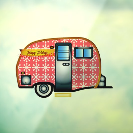 RETRO CAMPER TRAILER CHRISTMAS WINDOW CLING RAAMSTICKER (Vel 3)