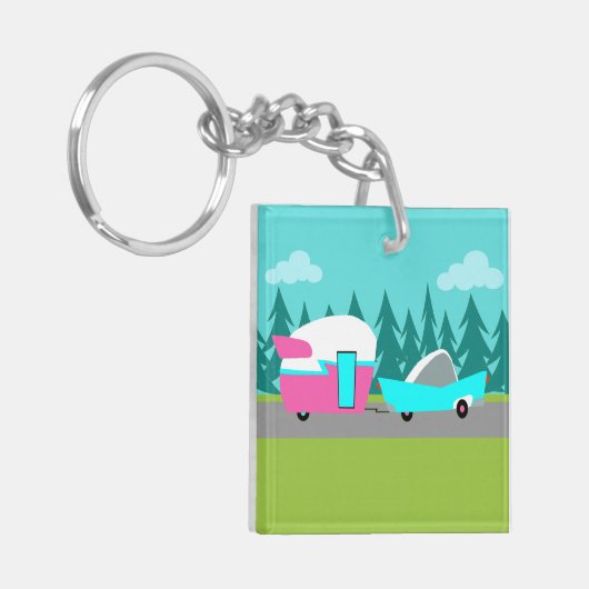 Retro Camper / Trailer en Acrylische Sleutelhanger (Voorkant Links)