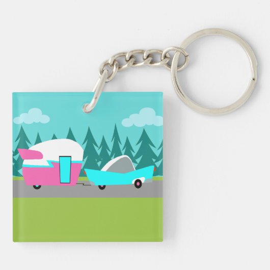 Retro Camper / Trailer en Acrylische Sleutelhanger (Achterkant)