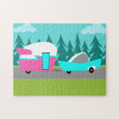 Retro Camper / Trailer en autopuzzle Legpuzzel (Horizontaal)