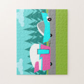 Retro Camper / Trailer en autopuzzle Legpuzzel (Verticaal)