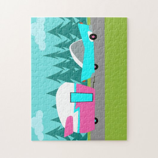 Retro Camper / Trailer en autopuzzle Legpuzzel (Verticaal)