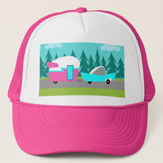 Retro Camper/Trailer en autotrucker Hat Trucker Pet (Voorkant)