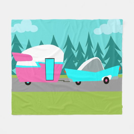Retro Camper/Trailer en autowrakken Fleece Deken (Voorkant (Horizontaal))
