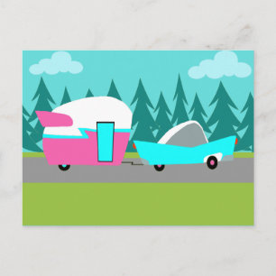 Retro Camper/Trailer en Briefkaart auto