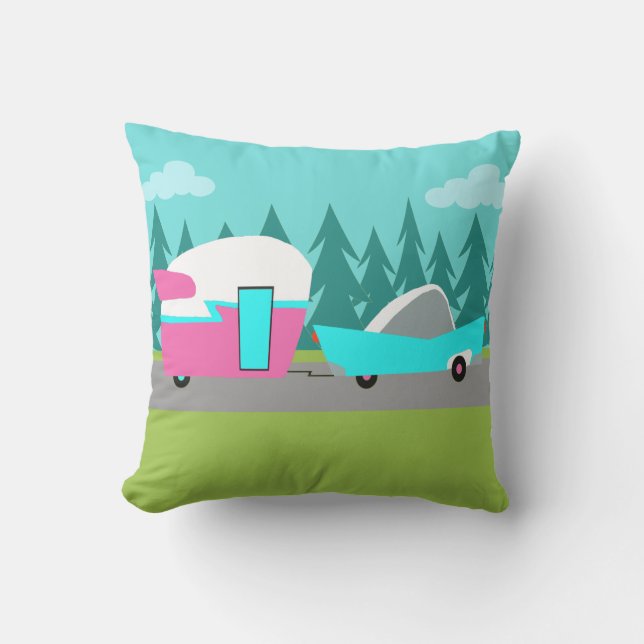 Retro Camper / Trailer en buitenloods autologe Buitenkussen (Voorkant)