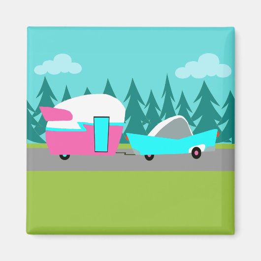 Retro Camper / Trailer en Car Magnet (Voorkant)