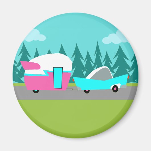 Retro Camper / Trailer en Car Magnet (Voorkant)