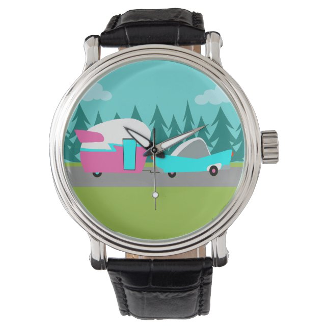 Retro Camper / Trailer en Car Watch Horloge (Voorkant)