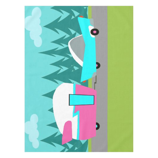 Retro Camper / Trailer en Carro Tablecloth Tafelkleed (Voorkant)
