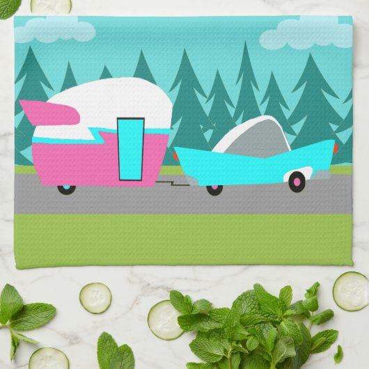 Retro Camper / Trailer en keukenhanddoeken voor au (Gevouwen)