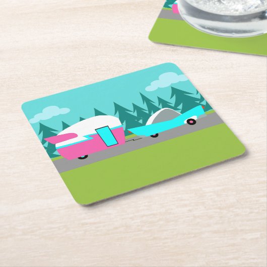 Retro Camper/Trailer en Onderzetters van autopapie (Schuin)