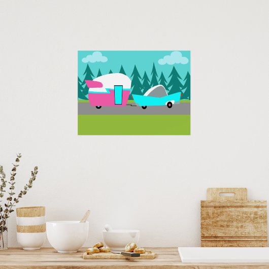 Retro Camper/Trailer en Poster auto (Keuken)