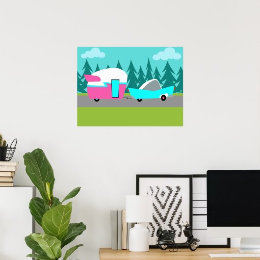 Retro Camper/Trailer en Poster auto (Thuiskantoor)