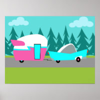 Retro Camper/Trailer en Poster auto