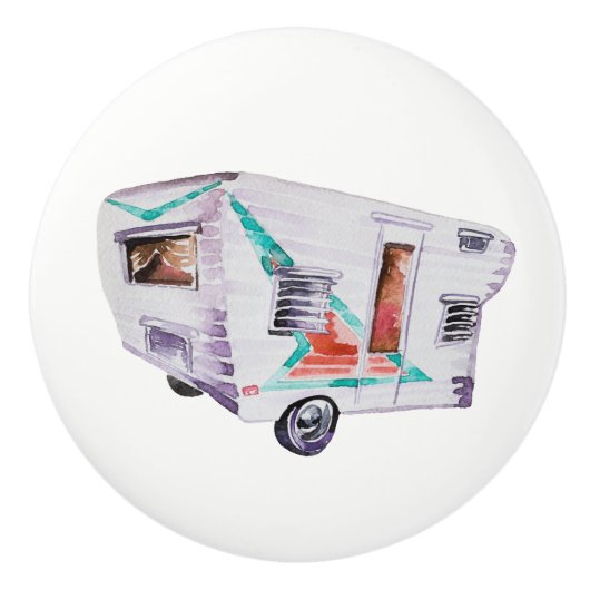 Retro Camper Trailer Knob Pull v. 2 Keramische Knop (Voorkant)