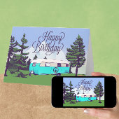 Retro Camper Trailer met Berg Uitzicht Birthday Kaart