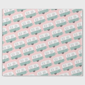 Retro Camper Trailer - muntroze verpakkingspapier Cadeaupapier (Vlak)
