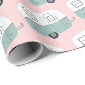 Retro Camper Trailer - muntroze verpakkingspapier Cadeaupapier (Rol Hoek)